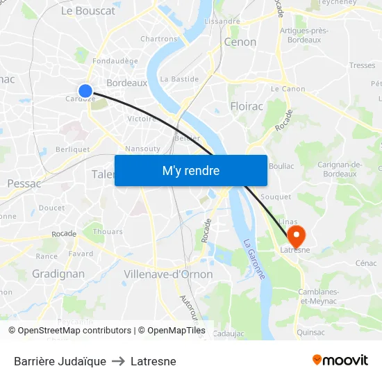 Barrière Judaïque to Latresne map