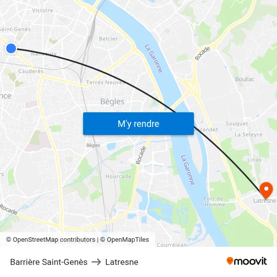 Barrière Saint-Genès to Latresne map