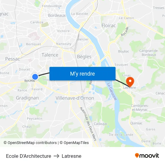 Ecole D'Architecture to Latresne map