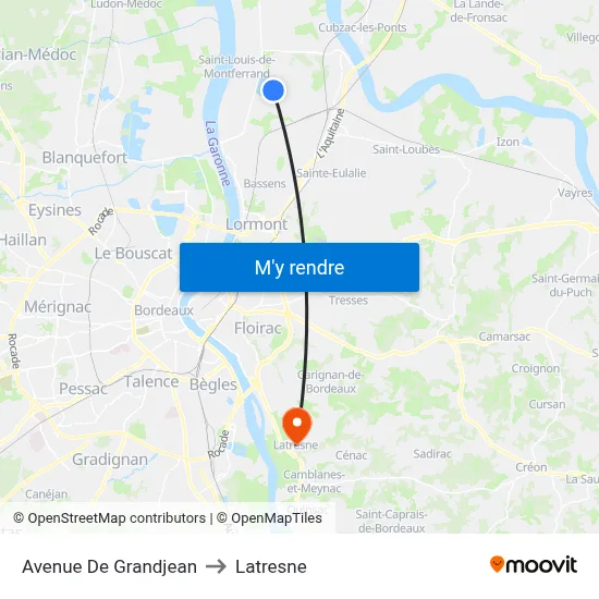 Avenue De Grandjean to Latresne map