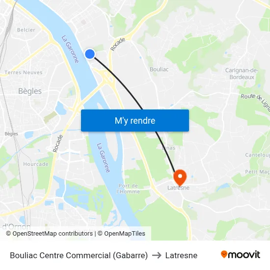 Bouliac Centre Commercial (Gabarre) to Latresne map