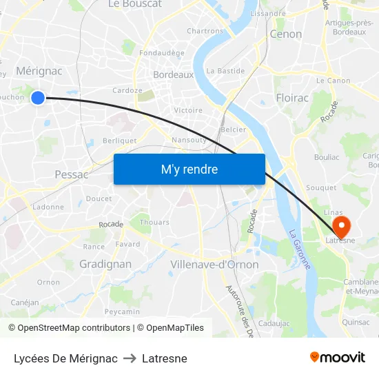 Lycées De Mérignac to Latresne map