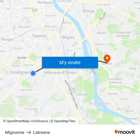 Mignonne to Latresne map