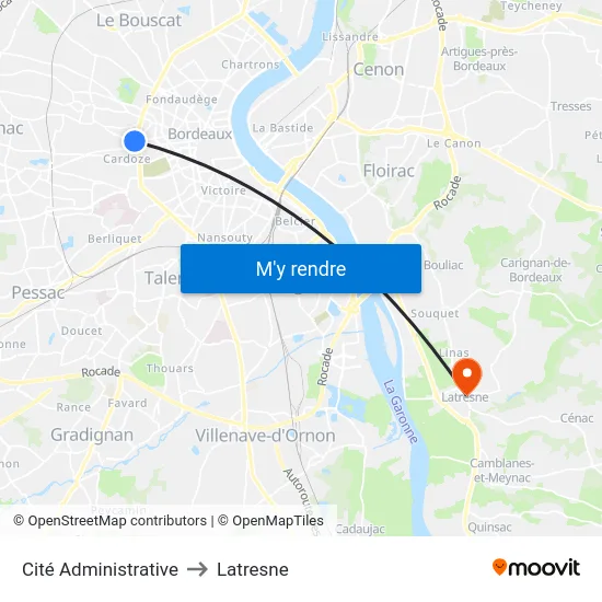 Cité Administrative to Latresne map