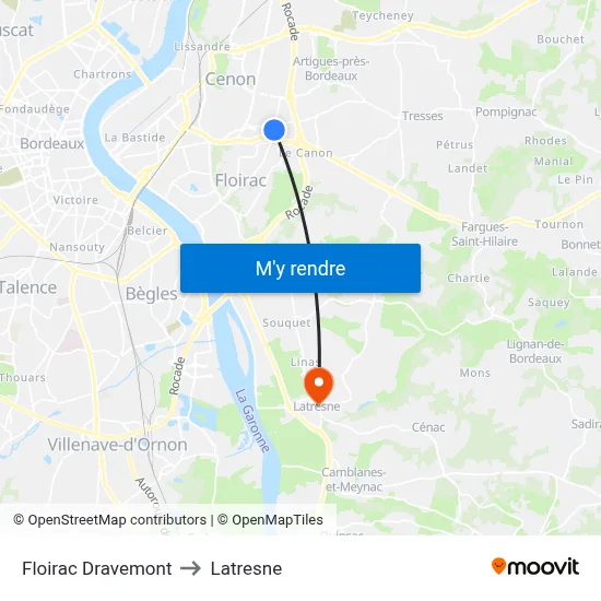 Floirac Dravemont to Latresne map