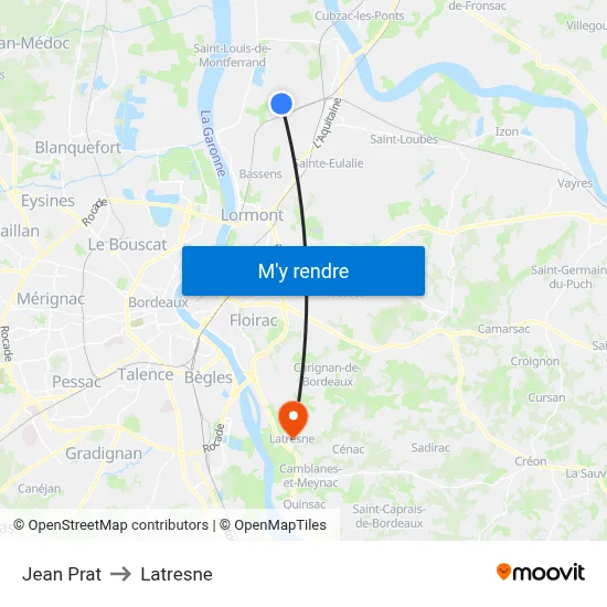 Jean Prat to Latresne map