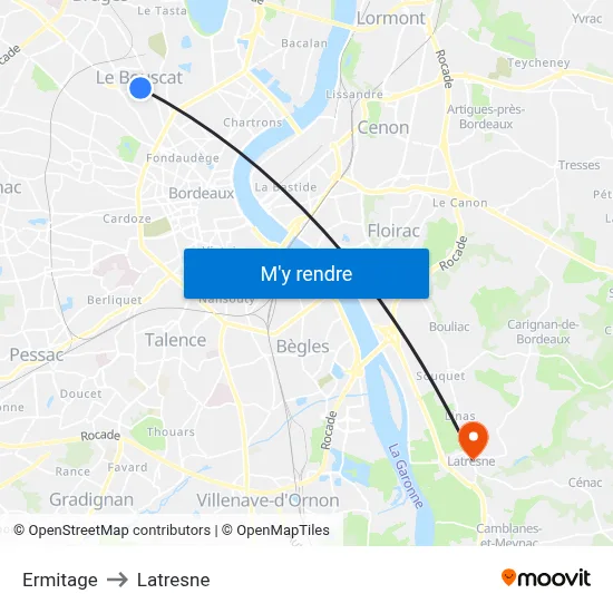 Ermitage to Latresne map