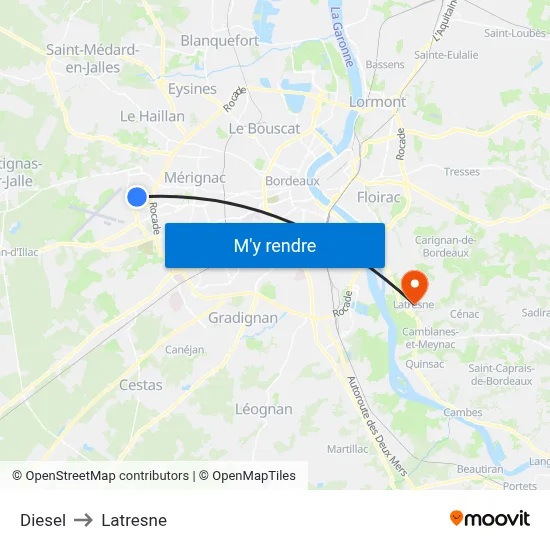Diesel to Latresne map