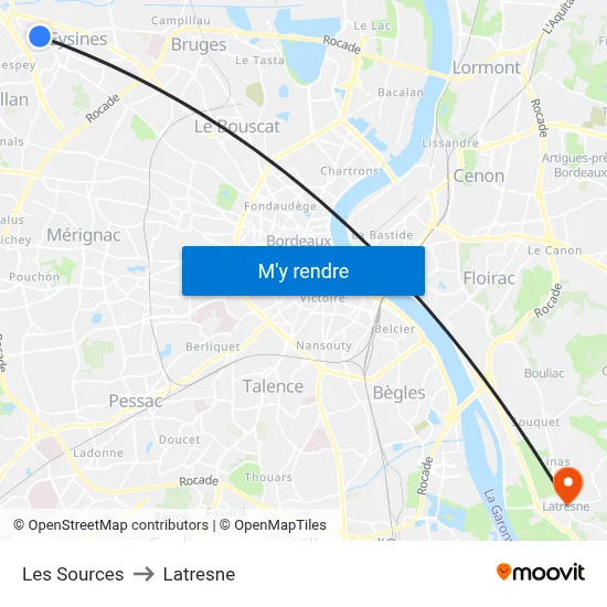 Les Sources to Latresne map