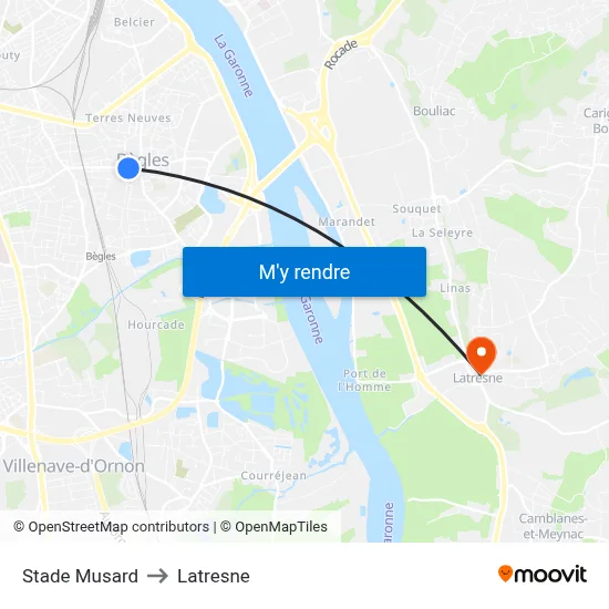 Stade Musard to Latresne map
