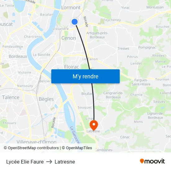 Lycée Elie Faure to Latresne map