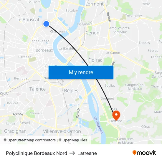 Polyclinique Bordeaux Nord to Latresne map