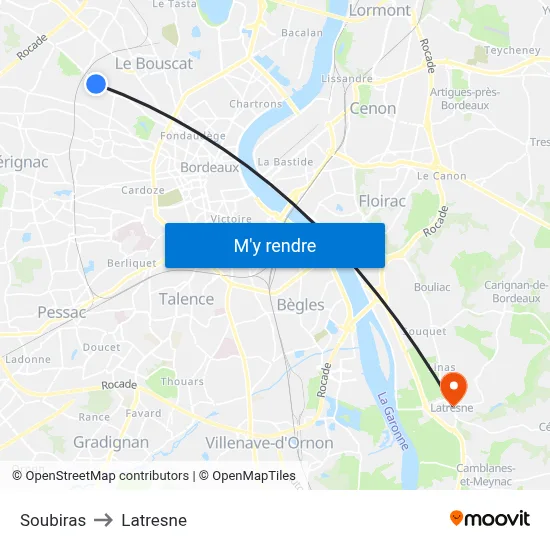 Soubiras to Latresne map