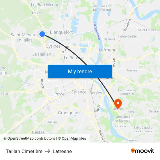 Taillan Cimetière to Latresne map