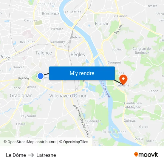 Le Dôme to Latresne map