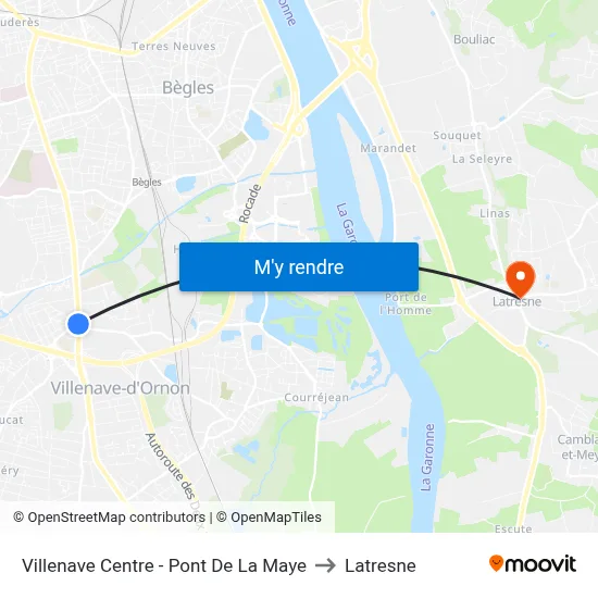 Villenave Centre - Pont De La Maye to Latresne map
