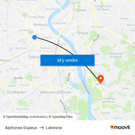 Alphonse Dupeux to Latresne map