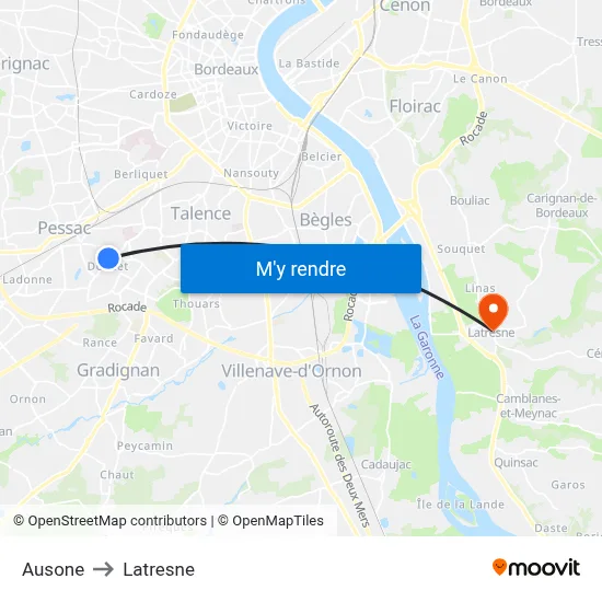 Ausone to Latresne map