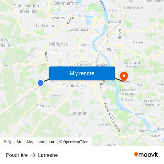 Poudrière to Latresne map
