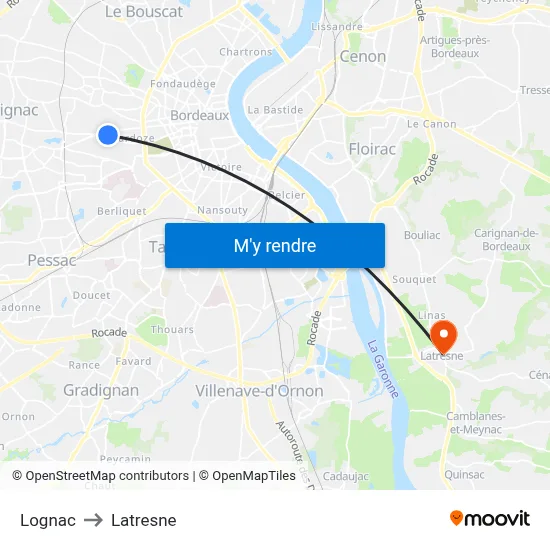 Lognac to Latresne map