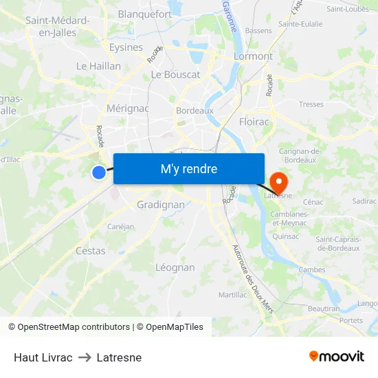 Haut Livrac to Latresne map