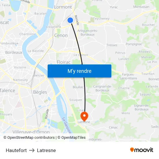 Hautefort to Latresne map