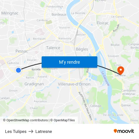 Les Tulipes to Latresne map