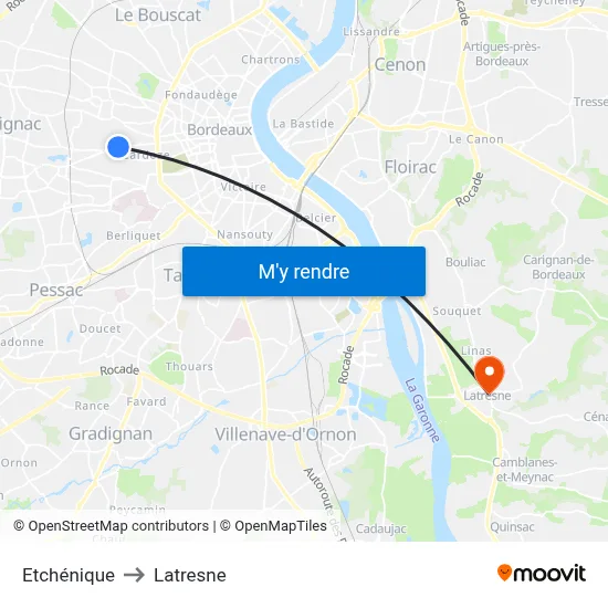 Etchénique to Latresne map