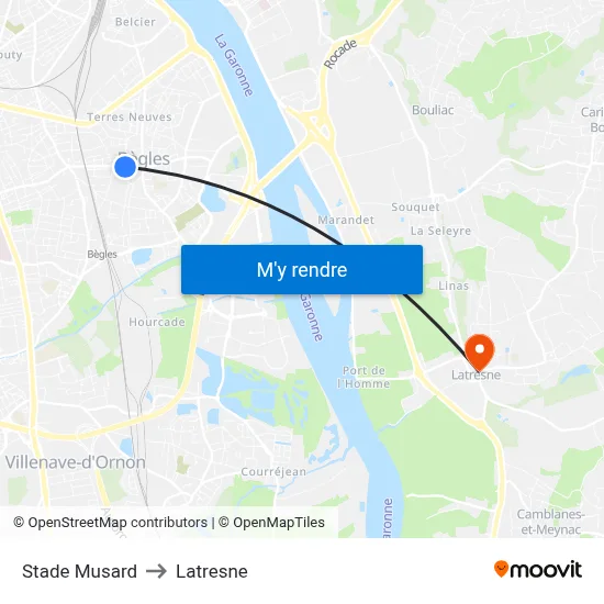 Stade Musard to Latresne map