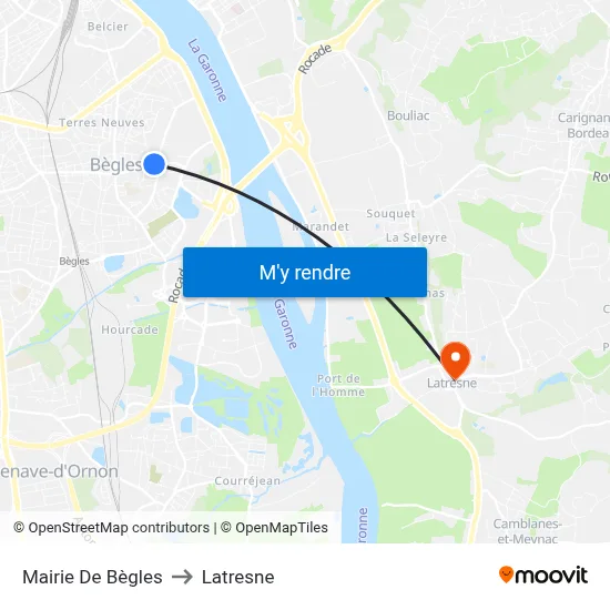 Mairie De Bègles to Latresne map