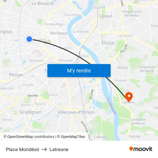 Place Mondésir to Latresne map