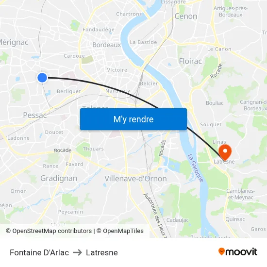 Fontaine D'Arlac to Latresne map