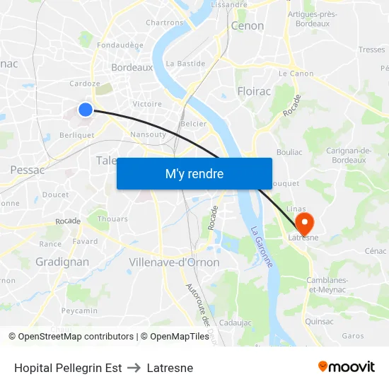Hopital Pellegrin Est to Latresne map