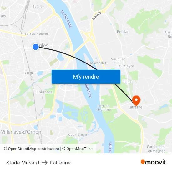 Stade Musard to Latresne map