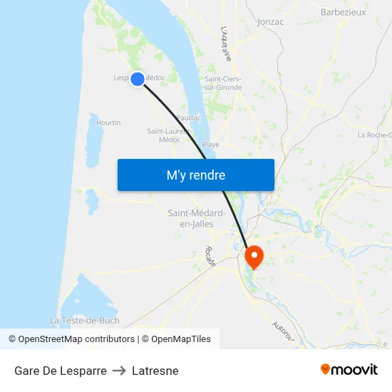 Gare De Lesparre to Latresne map