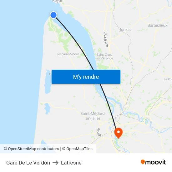 Gare De Le Verdon to Latresne map