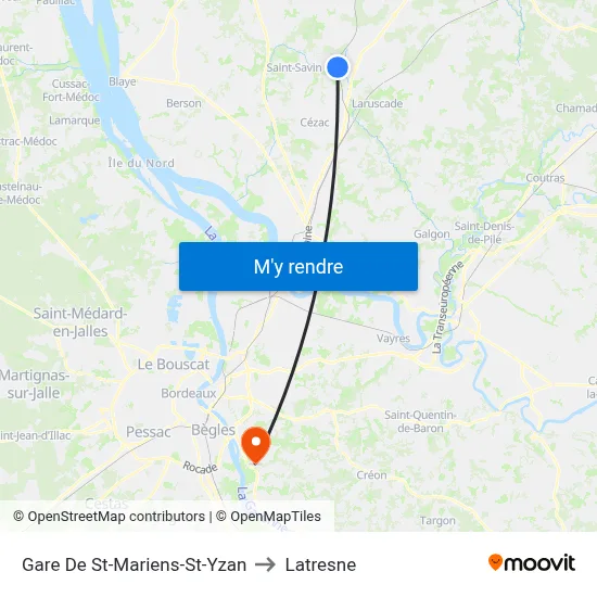 Gare De St-Mariens-St-Yzan to Latresne map