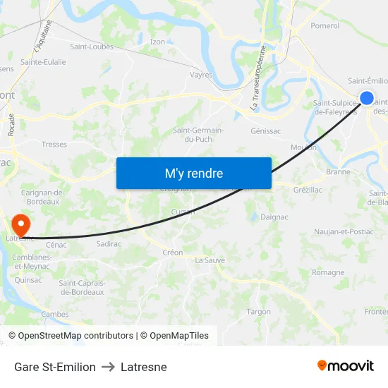 Gare St-Emilion to Latresne map