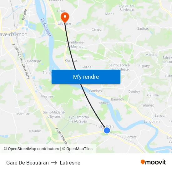 Gare De Beautiran to Latresne map