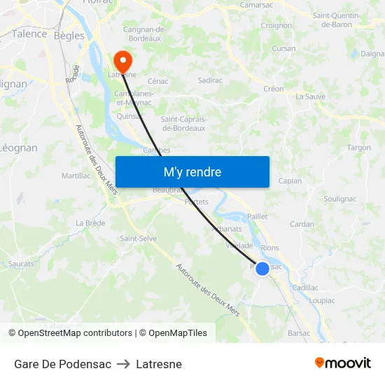 Gare De Podensac to Latresne map