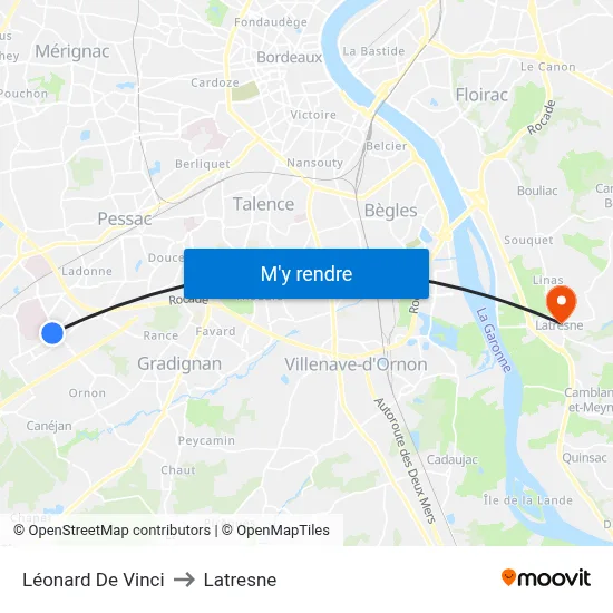 Léonard De Vinci to Latresne map