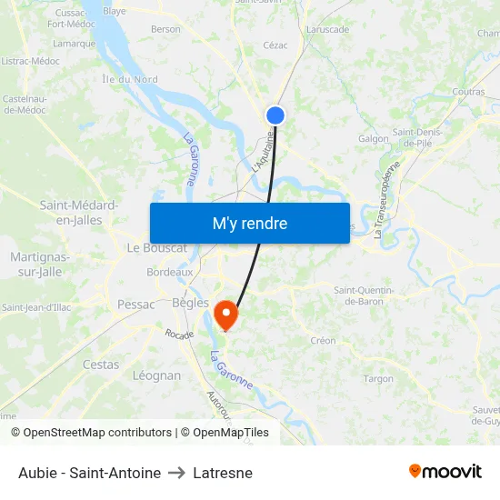 Aubie - Saint-Antoine to Latresne map