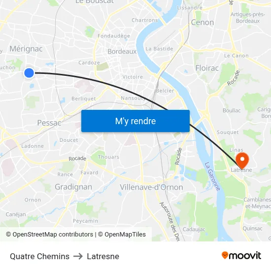 Quatre Chemins to Latresne map