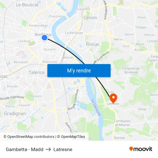 Gambetta - Madd to Latresne map