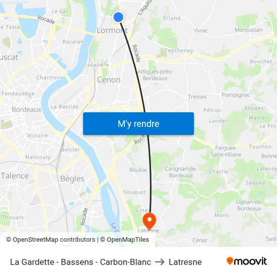 La Gardette - Bassens - Carbon-Blanc to Latresne map