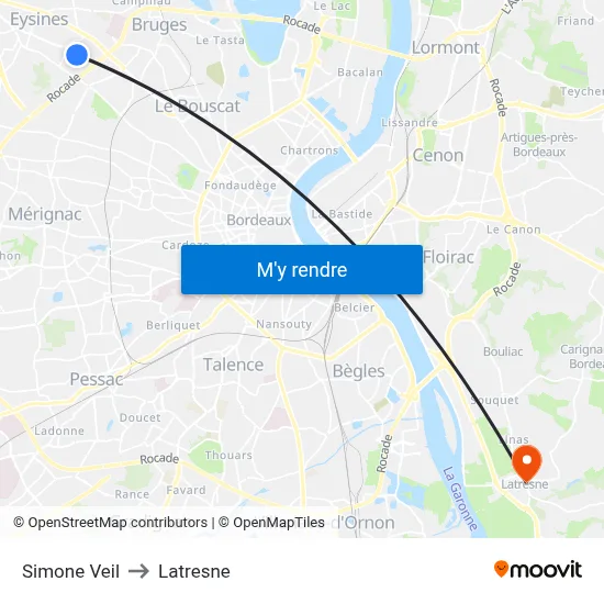 Simone Veil to Latresne map
