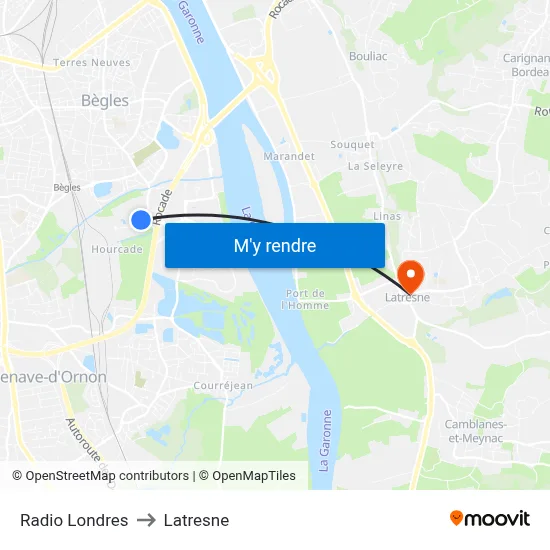 Radio Londres to Latresne map