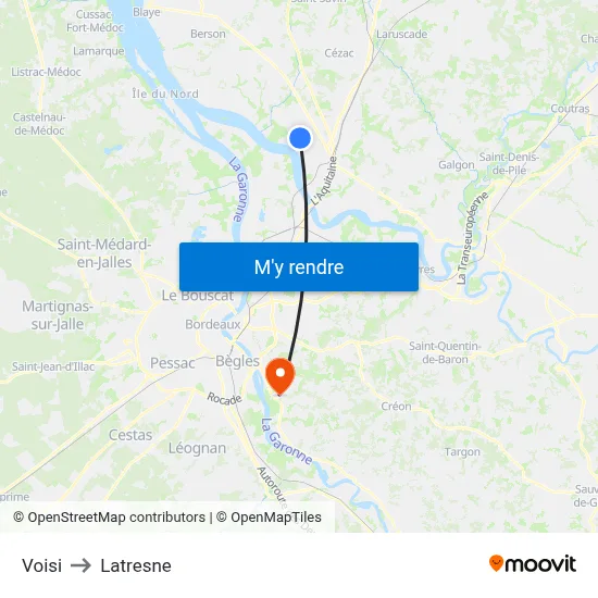 Voisi to Latresne map