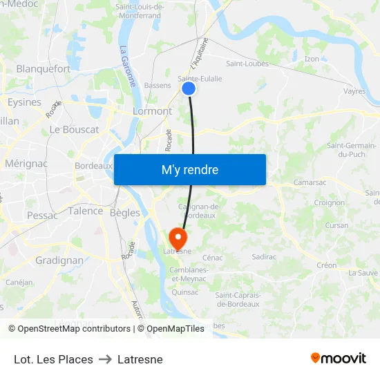 Lot. Les Places to Latresne map