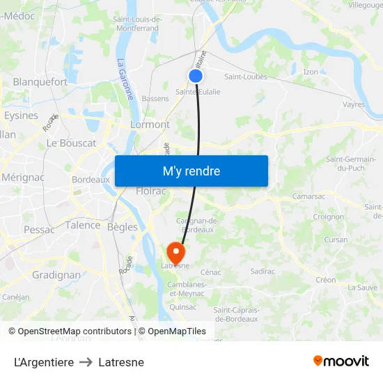 L'Argentiere to Latresne map